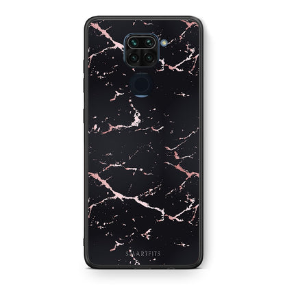 Θήκη Xiaomi Redmi Note 9 Black Rosegold Marble από τη Smartfits με σχέδιο στο πίσω μέρος και μαύρο περίβλημα | Xiaomi Redmi Note 9 Black Rosegold Marble case with colorful back and black bezels