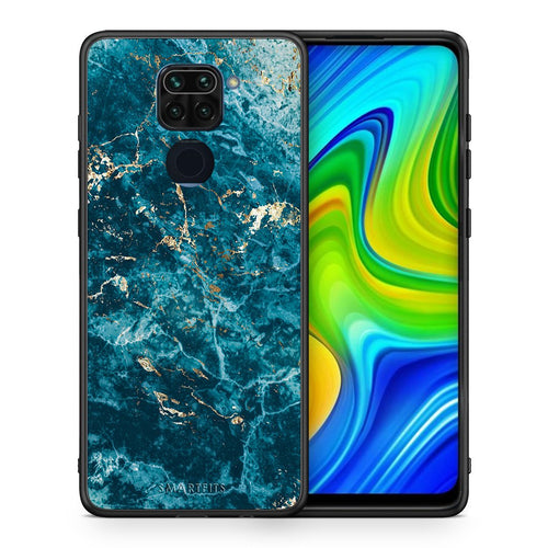 Θήκη Xiaomi Redmi Note 9 Marble Blue από τη Smartfits με σχέδιο στο πίσω μέρος και μαύρο περίβλημα | Xiaomi Redmi Note 9 Marble Blue case with colorful back and black bezels