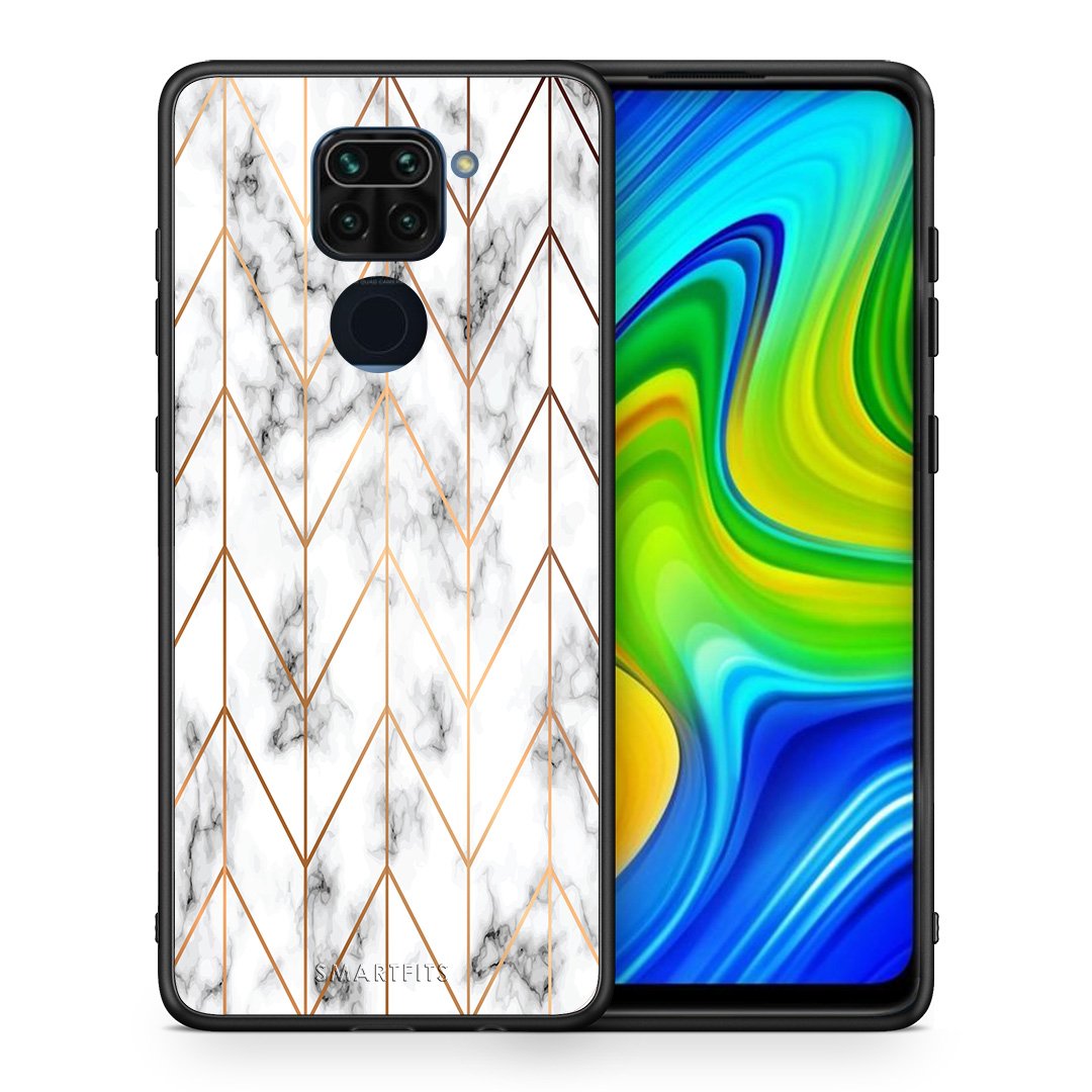 Θήκη Xiaomi Redmi Note 9 Gold Geometric Marble από τη Smartfits με σχέδιο στο πίσω μέρος και μαύρο περίβλημα | Xiaomi Redmi Note 9 Gold Geometric Marble case with colorful back and black bezels