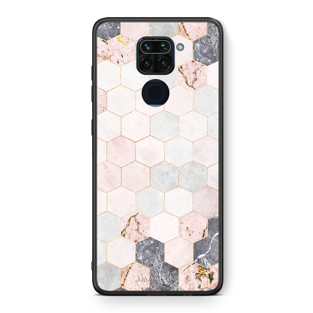 Θήκη Xiaomi Redmi Note 9 Hexagon Pink Marble από τη Smartfits με σχέδιο στο πίσω μέρος και μαύρο περίβλημα | Xiaomi Redmi Note 9 Hexagon Pink Marble case with colorful back and black bezels