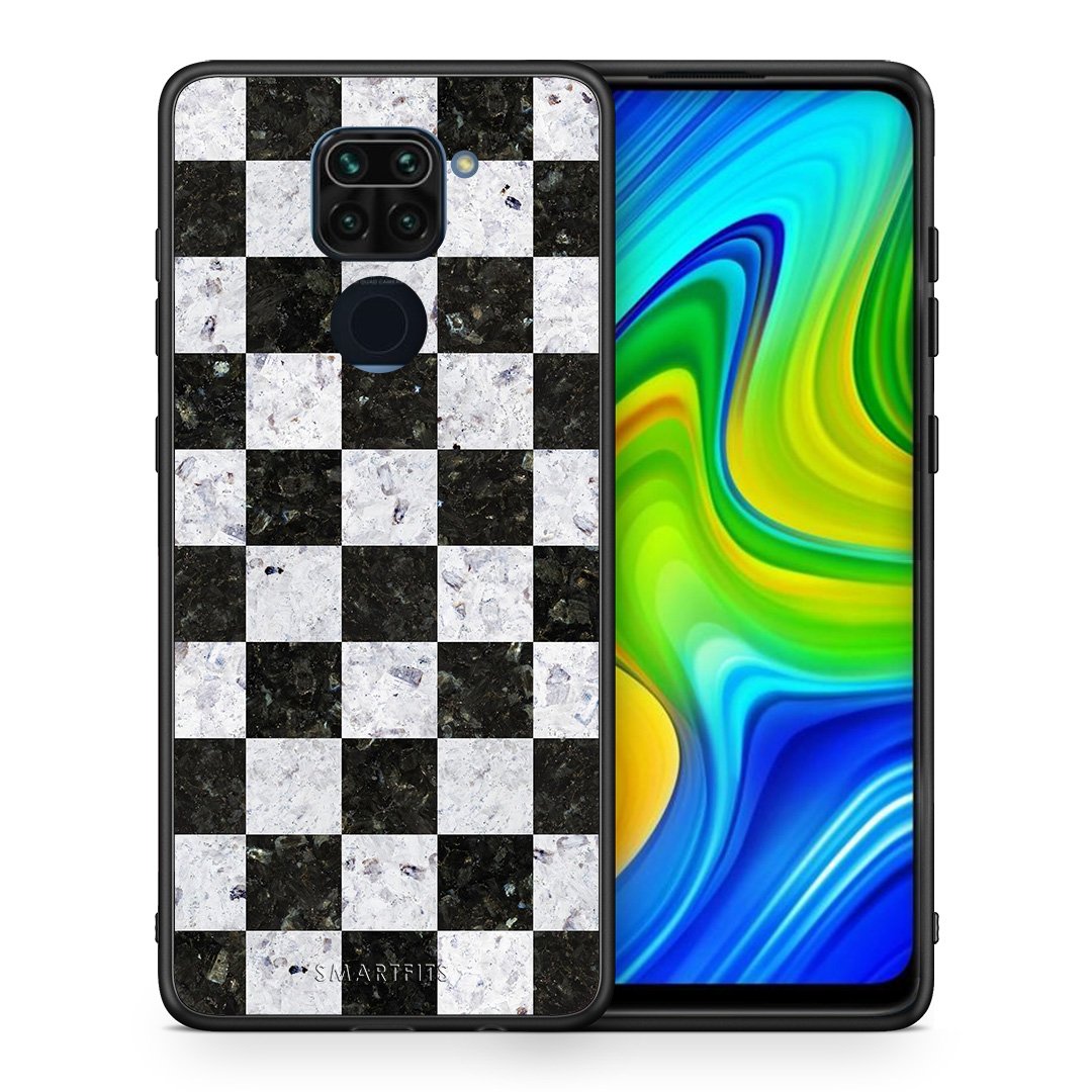 Θήκη Xiaomi Redmi Note 9 Square Geometric Marble από τη Smartfits με σχέδιο στο πίσω μέρος και μαύρο περίβλημα | Xiaomi Redmi Note 9 Square Geometric Marble case with colorful back and black bezels