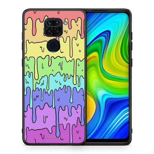 Θήκη Xiaomi Redmi Note 9 Melting Rainbow από τη Smartfits με σχέδιο στο πίσω μέρος και μαύρο περίβλημα | Xiaomi Redmi Note 9 Melting Rainbow case with colorful back and black bezels