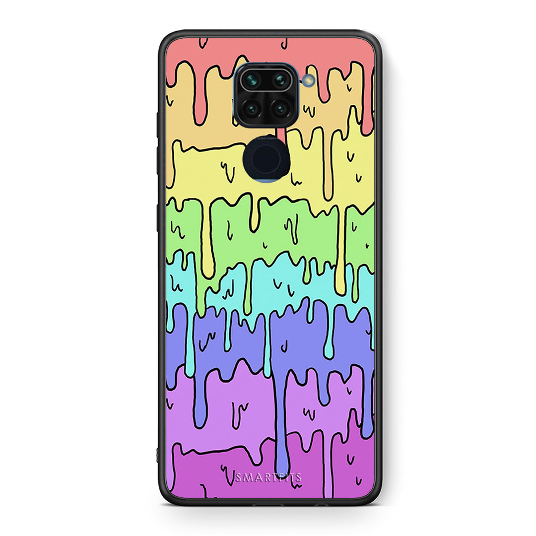 Θήκη Xiaomi Redmi Note 9 Melting Rainbow από τη Smartfits με σχέδιο στο πίσω μέρος και μαύρο περίβλημα | Xiaomi Redmi Note 9 Melting Rainbow case with colorful back and black bezels