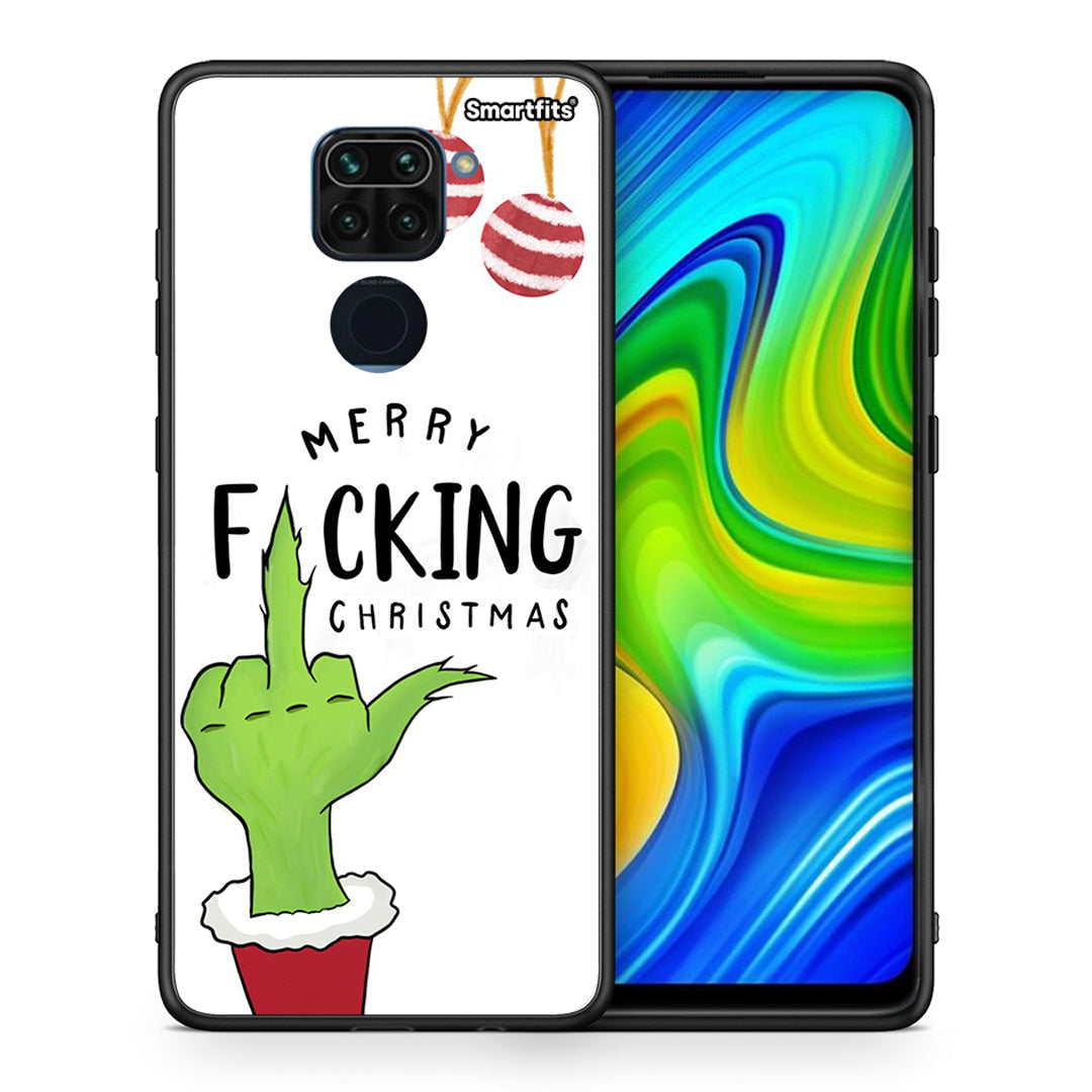 Θήκη Xiaomi Redmi Note 9 Merry F Xmas από τη Smartfits με σχέδιο στο πίσω μέρος και μαύρο περίβλημα | Xiaomi Redmi Note 9 Merry F Xmas case with colorful back and black bezels
