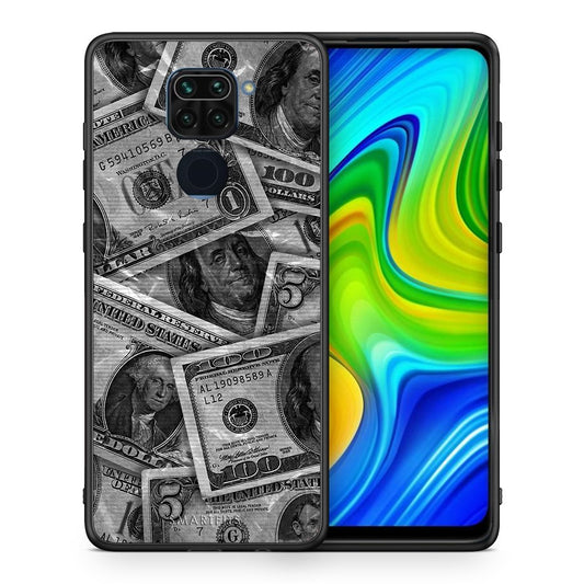 Θήκη Xiaomi Redmi Note 9 Money Dollars από τη Smartfits με σχέδιο στο πίσω μέρος και μαύρο περίβλημα | Xiaomi Redmi Note 9 Money Dollars case with colorful back and black bezels