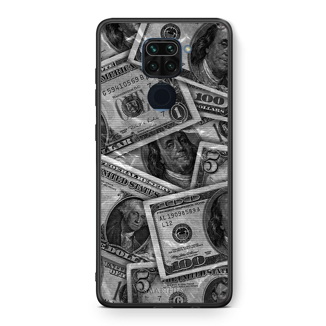 Θήκη Xiaomi Redmi Note 9 Money Dollars από τη Smartfits με σχέδιο στο πίσω μέρος και μαύρο περίβλημα | Xiaomi Redmi Note 9 Money Dollars case with colorful back and black bezels