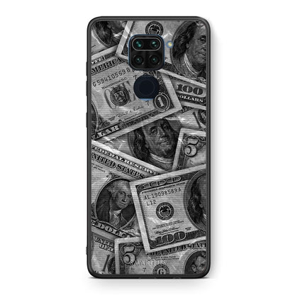 Θήκη Xiaomi Redmi Note 9 Money Dollars από τη Smartfits με σχέδιο στο πίσω μέρος και μαύρο περίβλημα | Xiaomi Redmi Note 9 Money Dollars case with colorful back and black bezels