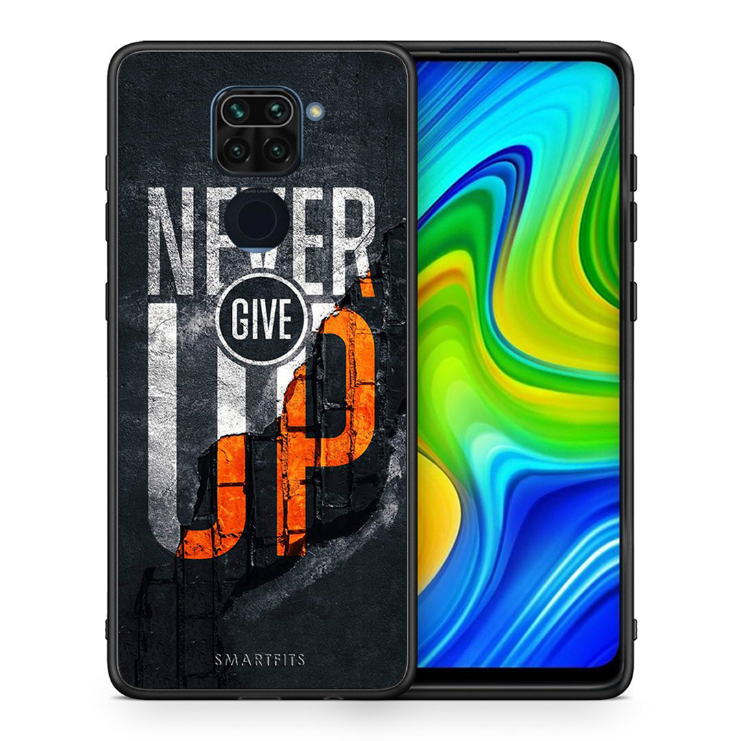 Θήκη Αγίου Βαλεντίνου Xiaomi Redmi Note 9 Never Give Up από τη Smartfits με σχέδιο στο πίσω μέρος και μαύρο περίβλημα | Xiaomi Redmi Note 9 Never Give Up case with colorful back and black bezels