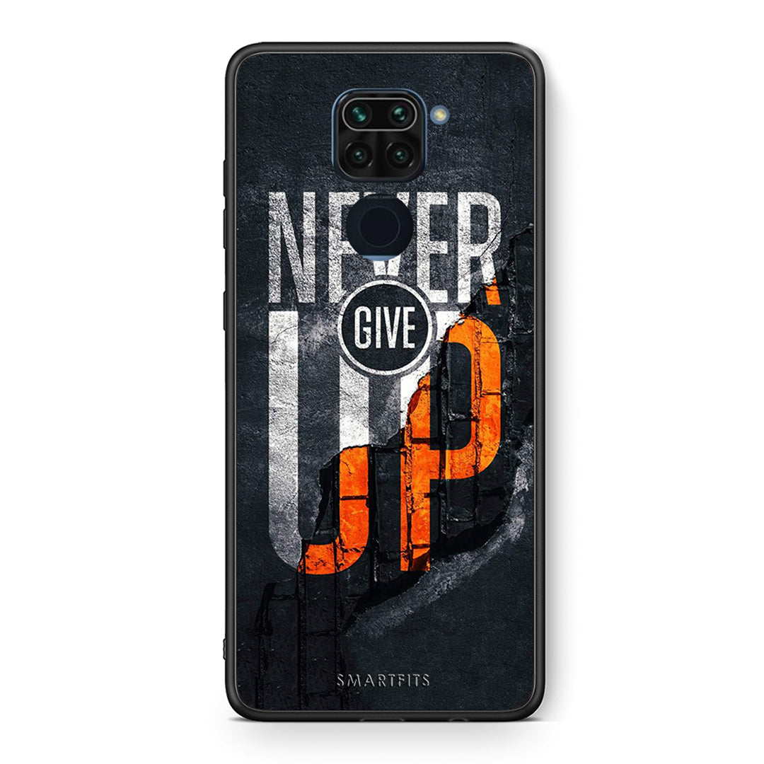 Θήκη Αγίου Βαλεντίνου Xiaomi Redmi Note 9 Never Give Up από τη Smartfits με σχέδιο στο πίσω μέρος και μαύρο περίβλημα | Xiaomi Redmi Note 9 Never Give Up case with colorful back and black bezels