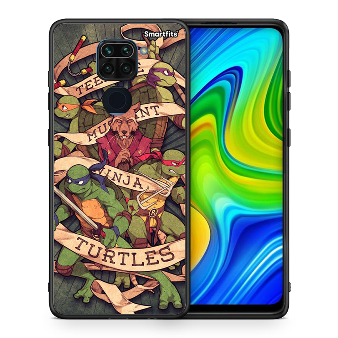 Θήκη Xiaomi Redmi Note 9 Ninja Turtles από τη Smartfits με σχέδιο στο πίσω μέρος και μαύρο περίβλημα | Xiaomi Redmi Note 9 Ninja Turtles case with colorful back and black bezels