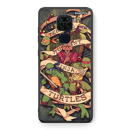 Θήκη Xiaomi Redmi Note 9 Ninja Turtles από τη Smartfits με σχέδιο στο πίσω μέρος και μαύρο περίβλημα | Xiaomi Redmi Note 9 Ninja Turtles case with colorful back and black bezels