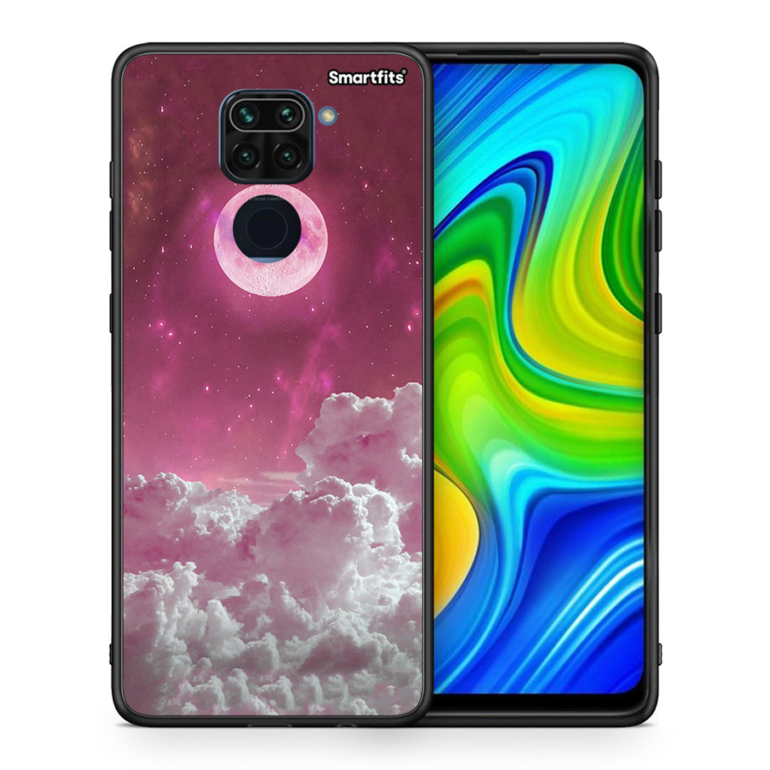 Θήκη Xiaomi Redmi Note 9 Pink Moon από τη Smartfits με σχέδιο στο πίσω μέρος και μαύρο περίβλημα | Xiaomi Redmi Note 9 Pink Moon case with colorful back and black bezels