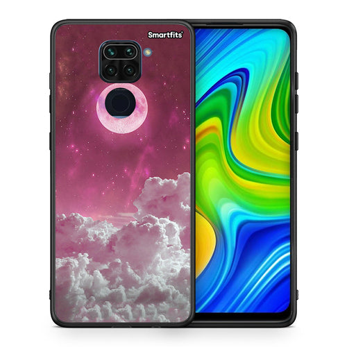 Θήκη Xiaomi Redmi Note 9 Pink Moon από τη Smartfits με σχέδιο στο πίσω μέρος και μαύρο περίβλημα | Xiaomi Redmi Note 9 Pink Moon case with colorful back and black bezels