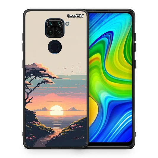 Θήκη Xiaomi Redmi Note 9 Pixel Sunset από τη Smartfits με σχέδιο στο πίσω μέρος και μαύρο περίβλημα | Xiaomi Redmi Note 9 Pixel Sunset case with colorful back and black bezels