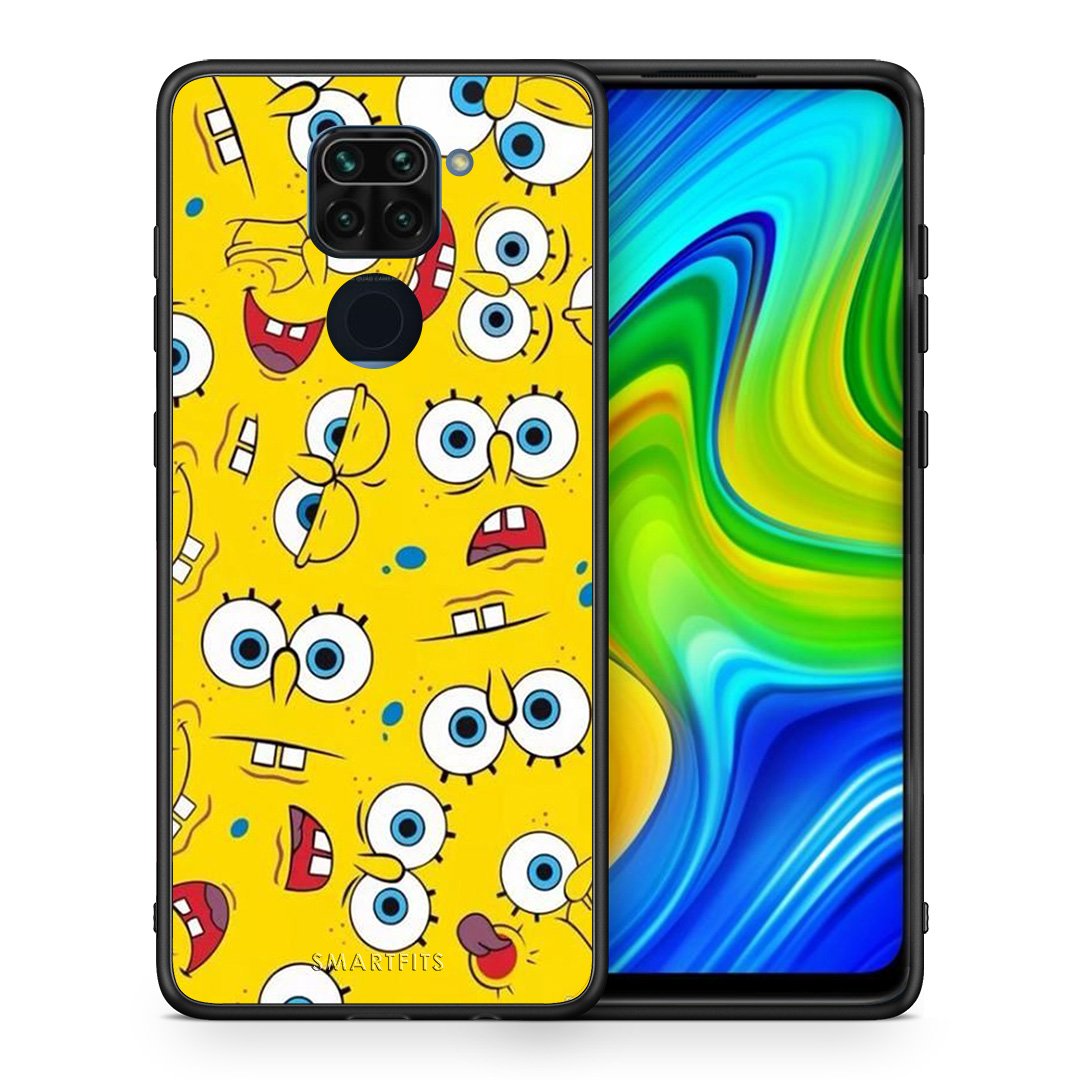 Θήκη Xiaomi Redmi Note 9 Sponge PopArt από τη Smartfits με σχέδιο στο πίσω μέρος και μαύρο περίβλημα | Xiaomi Redmi Note 9 Sponge PopArt case with colorful back and black bezels