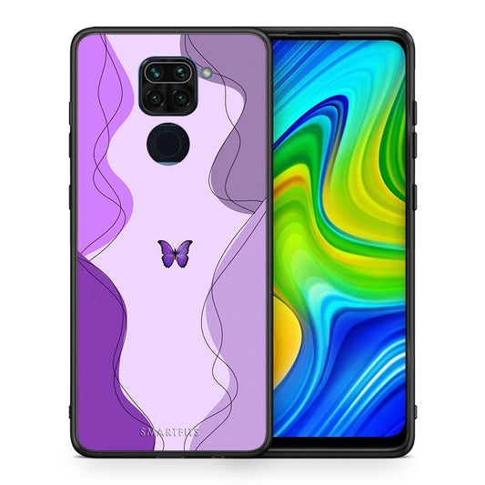 Θήκη Αγίου Βαλεντίνου Xiaomi Redmi Note 9 Purple Mariposa από τη Smartfits με σχέδιο στο πίσω μέρος και μαύρο περίβλημα | Xiaomi Redmi Note 9 Purple Mariposa case with colorful back and black bezels