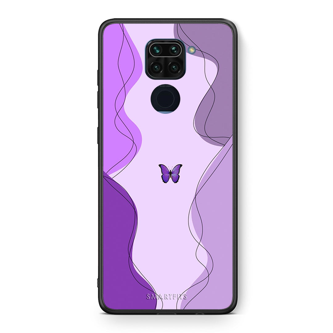 Θήκη Αγίου Βαλεντίνου Xiaomi Redmi Note 9 Purple Mariposa από τη Smartfits με σχέδιο στο πίσω μέρος και μαύρο περίβλημα | Xiaomi Redmi Note 9 Purple Mariposa case with colorful back and black bezels