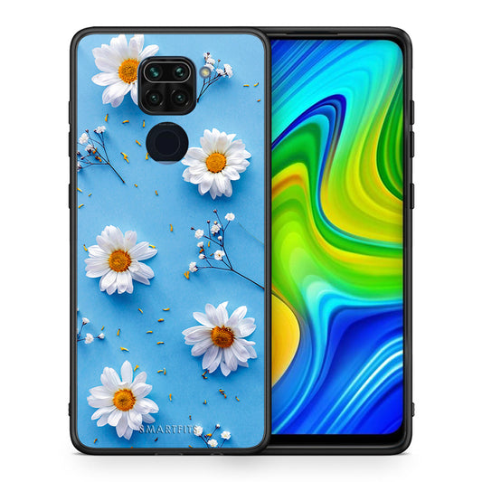 Θήκη Xiaomi Redmi Note 9 Real Daisies από τη Smartfits με σχέδιο στο πίσω μέρος και μαύρο περίβλημα | Xiaomi Redmi Note 9 Real Daisies case with colorful back and black bezels