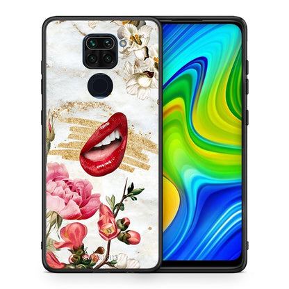 Θήκη Xiaomi Redmi Note 9 Red Lips από τη Smartfits με σχέδιο στο πίσω μέρος και μαύρο περίβλημα | Xiaomi Redmi Note 9 Red Lips case with colorful back and black bezels