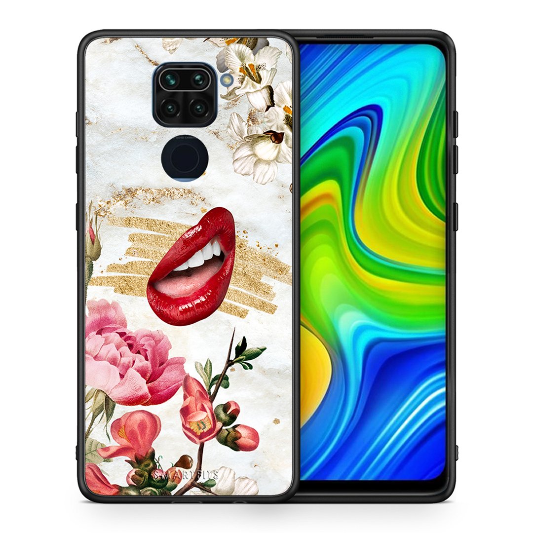 Θήκη Xiaomi Redmi Note 9 Red Lips από τη Smartfits με σχέδιο στο πίσω μέρος και μαύρο περίβλημα | Xiaomi Redmi Note 9 Red Lips case with colorful back and black bezels