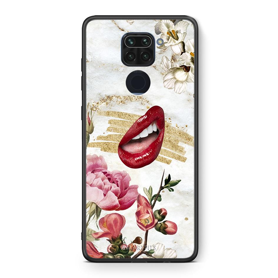 Θήκη Xiaomi Redmi Note 9 Red Lips από τη Smartfits με σχέδιο στο πίσω μέρος και μαύρο περίβλημα | Xiaomi Redmi Note 9 Red Lips case with colorful back and black bezels