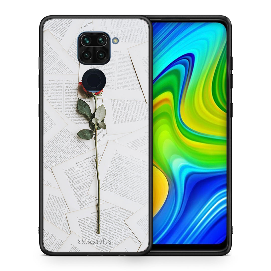 Θήκη Xiaomi Redmi Note 9 Red Rose από τη Smartfits με σχέδιο στο πίσω μέρος και μαύρο περίβλημα | Xiaomi Redmi Note 9 Red Rose case with colorful back and black bezels
