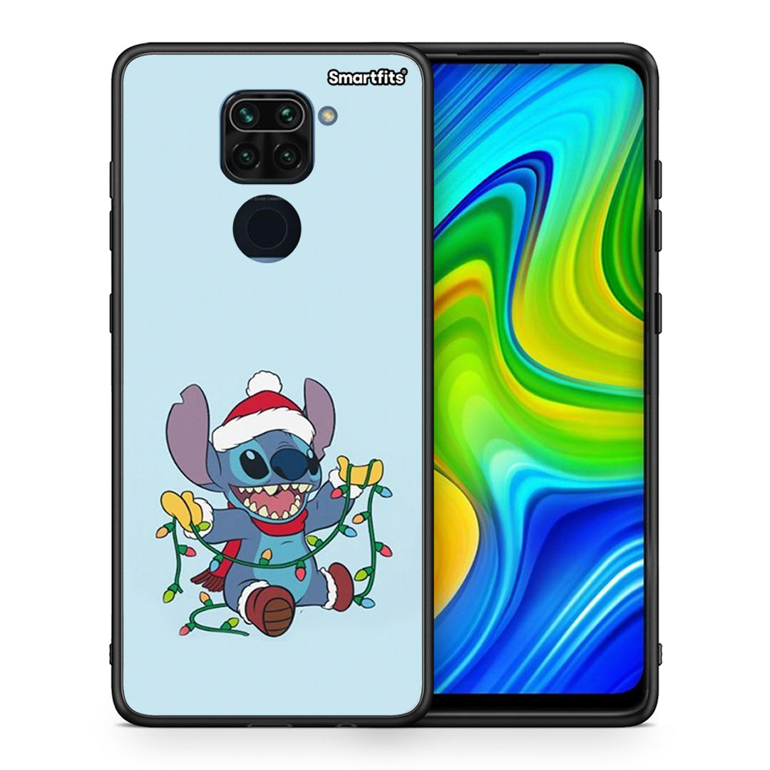 Θήκη Xiaomi Redmi Note 9 Santa Stich από τη Smartfits με σχέδιο στο πίσω μέρος και μαύρο περίβλημα | Xiaomi Redmi Note 9 Santa Stich case with colorful back and black bezels
