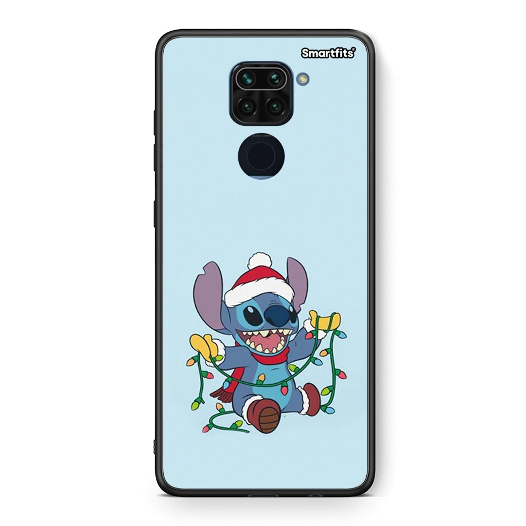 Θήκη Xiaomi Redmi Note 9 Santa Stich από τη Smartfits με σχέδιο στο πίσω μέρος και μαύρο περίβλημα | Xiaomi Redmi Note 9 Santa Stich case with colorful back and black bezels