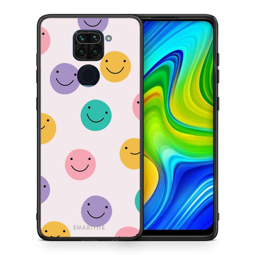 Θήκη Xiaomi Redmi Note 9 Smiley Faces από τη Smartfits με σχέδιο στο πίσω μέρος και μαύρο περίβλημα | Xiaomi Redmi Note 9 Smiley Faces case with colorful back and black bezels