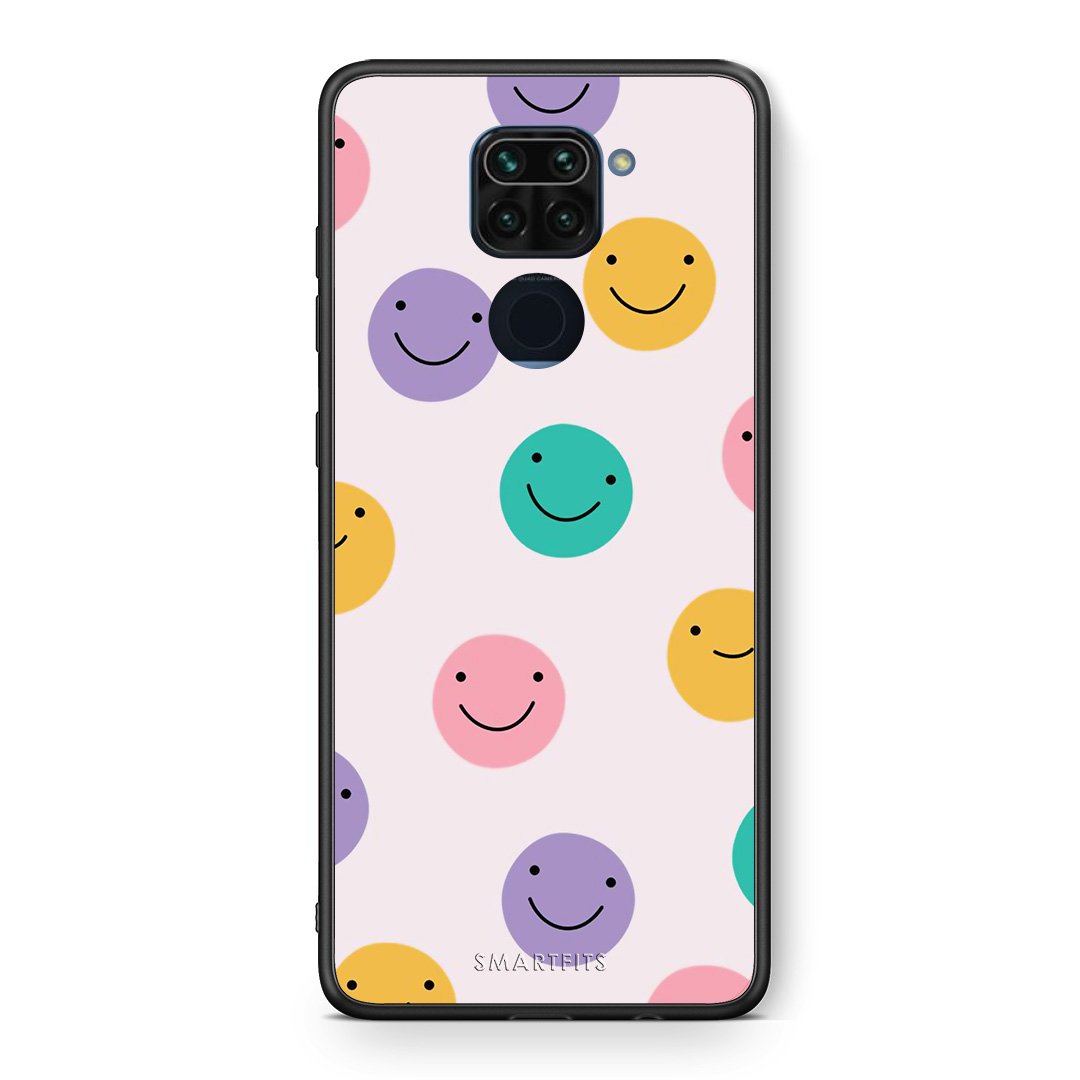 Θήκη Xiaomi Redmi Note 9 Smiley Faces από τη Smartfits με σχέδιο στο πίσω μέρος και μαύρο περίβλημα | Xiaomi Redmi Note 9 Smiley Faces case with colorful back and black bezels