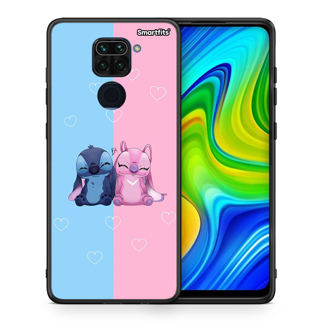 Θήκη Xiaomi Redmi Note 9 Stitch And Angel από τη Smartfits με σχέδιο στο πίσω μέρος και μαύρο περίβλημα | Xiaomi Redmi Note 9 Stitch And Angel case with colorful back and black bezels