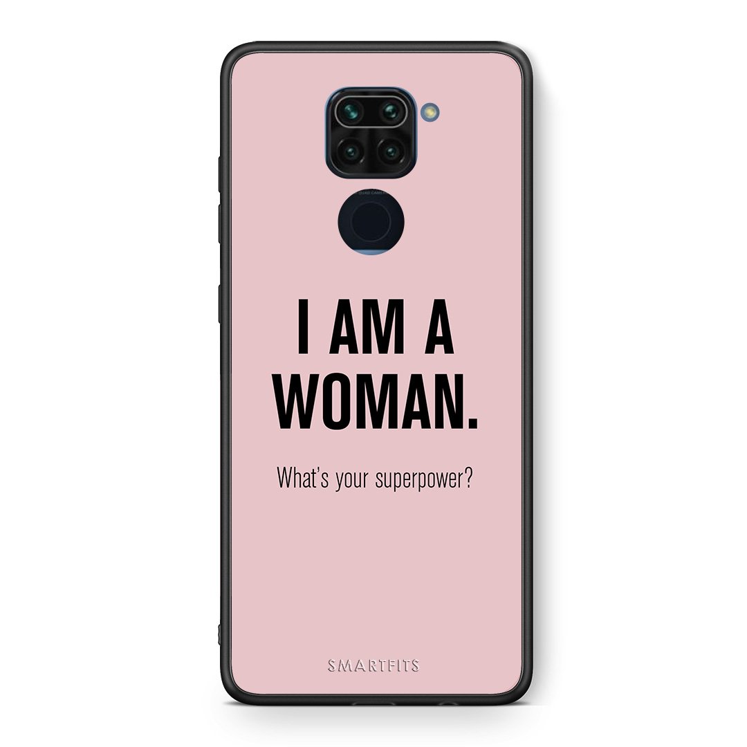Θήκη Xiaomi Redmi Note 9 Superpower Woman από τη Smartfits με σχέδιο στο πίσω μέρος και μαύρο περίβλημα | Xiaomi Redmi Note 9 Superpower Woman case with colorful back and black bezels