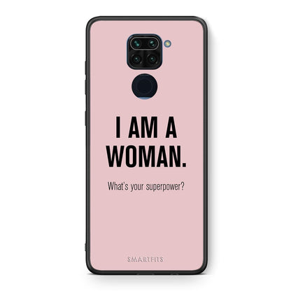 Θήκη Xiaomi Redmi Note 9 Superpower Woman από τη Smartfits με σχέδιο στο πίσω μέρος και μαύρο περίβλημα | Xiaomi Redmi Note 9 Superpower Woman case with colorful back and black bezels