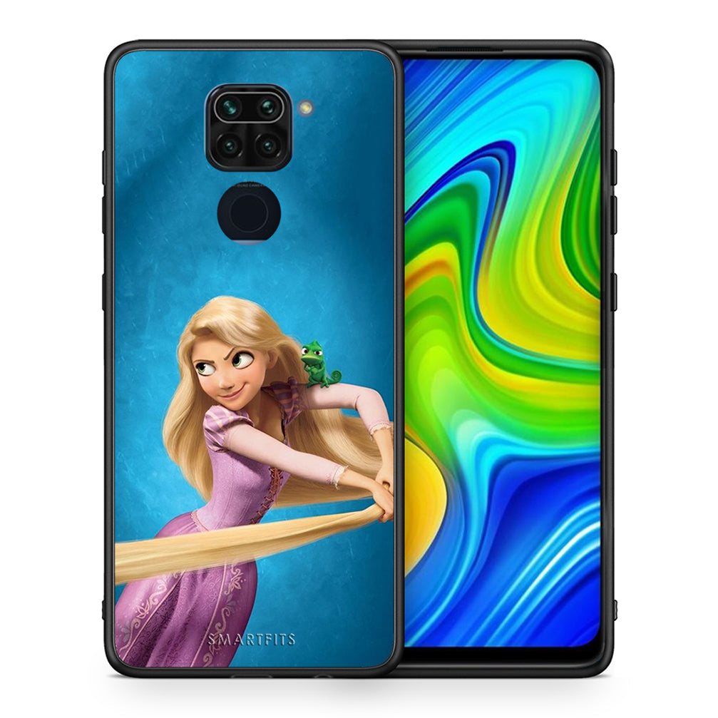 Θήκη Αγίου Βαλεντίνου Xiaomi Redmi Note 9 Tangled 2 από τη Smartfits με σχέδιο στο πίσω μέρος και μαύρο περίβλημα | Xiaomi Redmi Note 9 Tangled 2 case with colorful back and black bezels