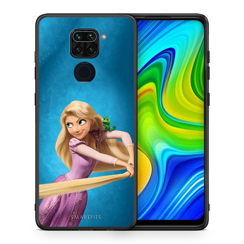 Θήκη Αγίου Βαλεντίνου Xiaomi Redmi Note 9 Tangled 2 από τη Smartfits με σχέδιο στο πίσω μέρος και μαύρο περίβλημα | Xiaomi Redmi Note 9 Tangled 2 case with colorful back and black bezels