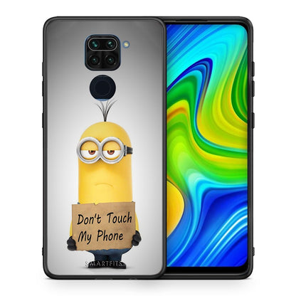 Θήκη Xiaomi Redmi Note 9 Minion Text από τη Smartfits με σχέδιο στο πίσω μέρος και μαύρο περίβλημα | Xiaomi Redmi Note 9 Minion Text case with colorful back and black bezels