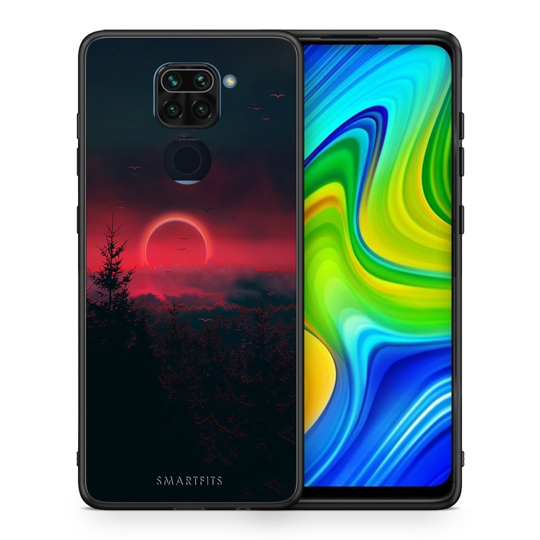 Θήκη Xiaomi Redmi Note 9 Sunset Tropic από τη Smartfits με σχέδιο στο πίσω μέρος και μαύρο περίβλημα | Xiaomi Redmi Note 9 Sunset Tropic case with colorful back and black bezels