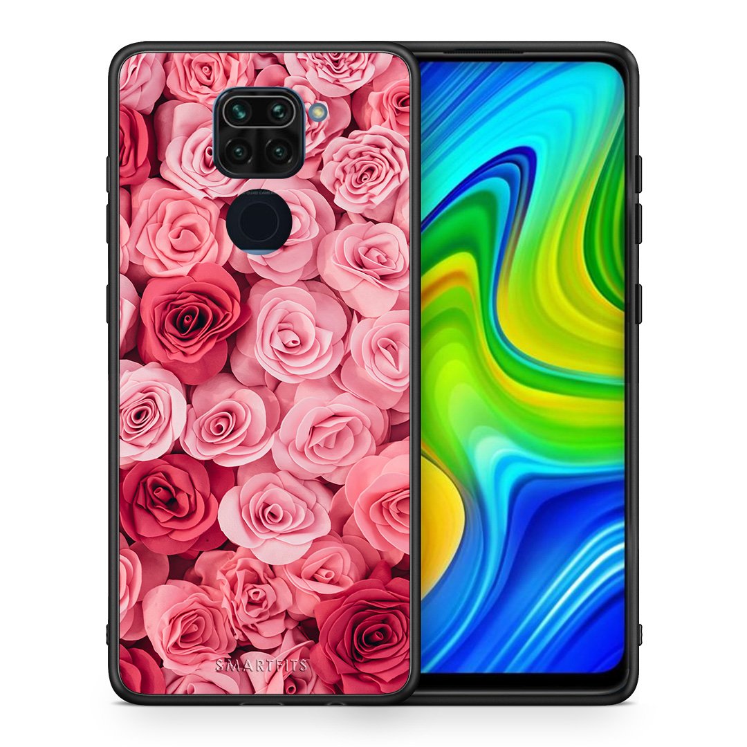 Θήκη Xiaomi Redmi Note 9 RoseGarden Valentine από τη Smartfits με σχέδιο στο πίσω μέρος και μαύρο περίβλημα | Xiaomi Redmi Note 9 RoseGarden Valentine case with colorful back and black bezels