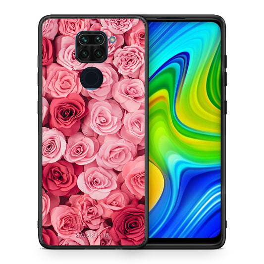 Θήκη Xiaomi Redmi Note 9 RoseGarden Valentine από τη Smartfits με σχέδιο στο πίσω μέρος και μαύρο περίβλημα | Xiaomi Redmi Note 9 RoseGarden Valentine case with colorful back and black bezels