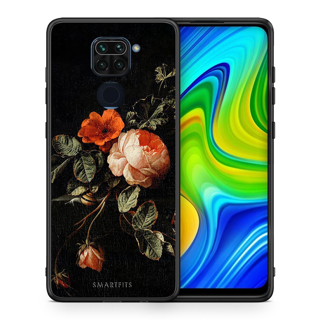 Θήκη Xiaomi Redmi Note 9 Vintage Roses από τη Smartfits με σχέδιο στο πίσω μέρος και μαύρο περίβλημα | Xiaomi Redmi Note 9 Vintage Roses case with colorful back and black bezels