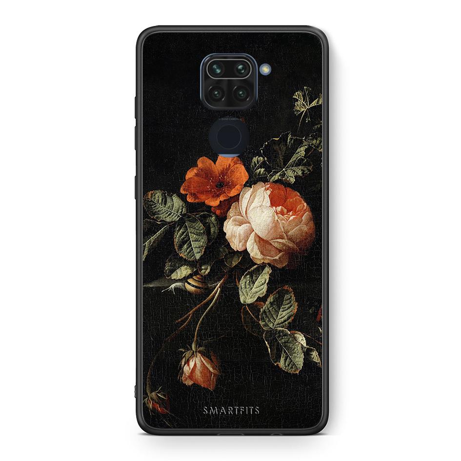 Θήκη Xiaomi Redmi Note 9 Vintage Roses από τη Smartfits με σχέδιο στο πίσω μέρος και μαύρο περίβλημα | Xiaomi Redmi Note 9 Vintage Roses case with colorful back and black bezels
