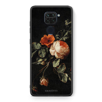 Θήκη Xiaomi Redmi Note 9 Vintage Roses από τη Smartfits με σχέδιο στο πίσω μέρος και μαύρο περίβλημα | Xiaomi Redmi Note 9 Vintage Roses case with colorful back and black bezels
