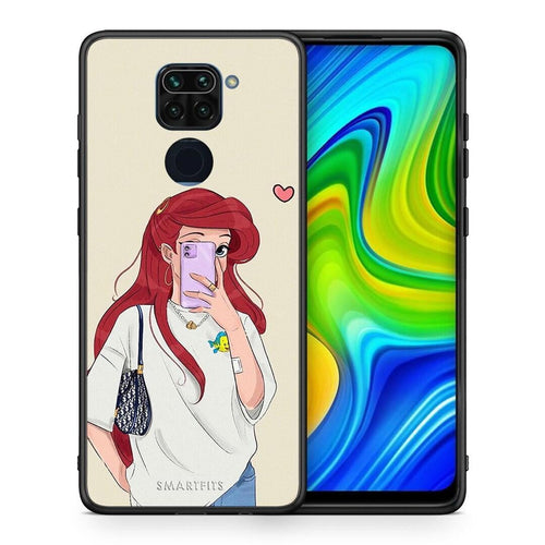 Θήκη Xiaomi Redmi Note 9 Walking Mermaid από τη Smartfits με σχέδιο στο πίσω μέρος και μαύρο περίβλημα | Xiaomi Redmi Note 9 Walking Mermaid case with colorful back and black bezels