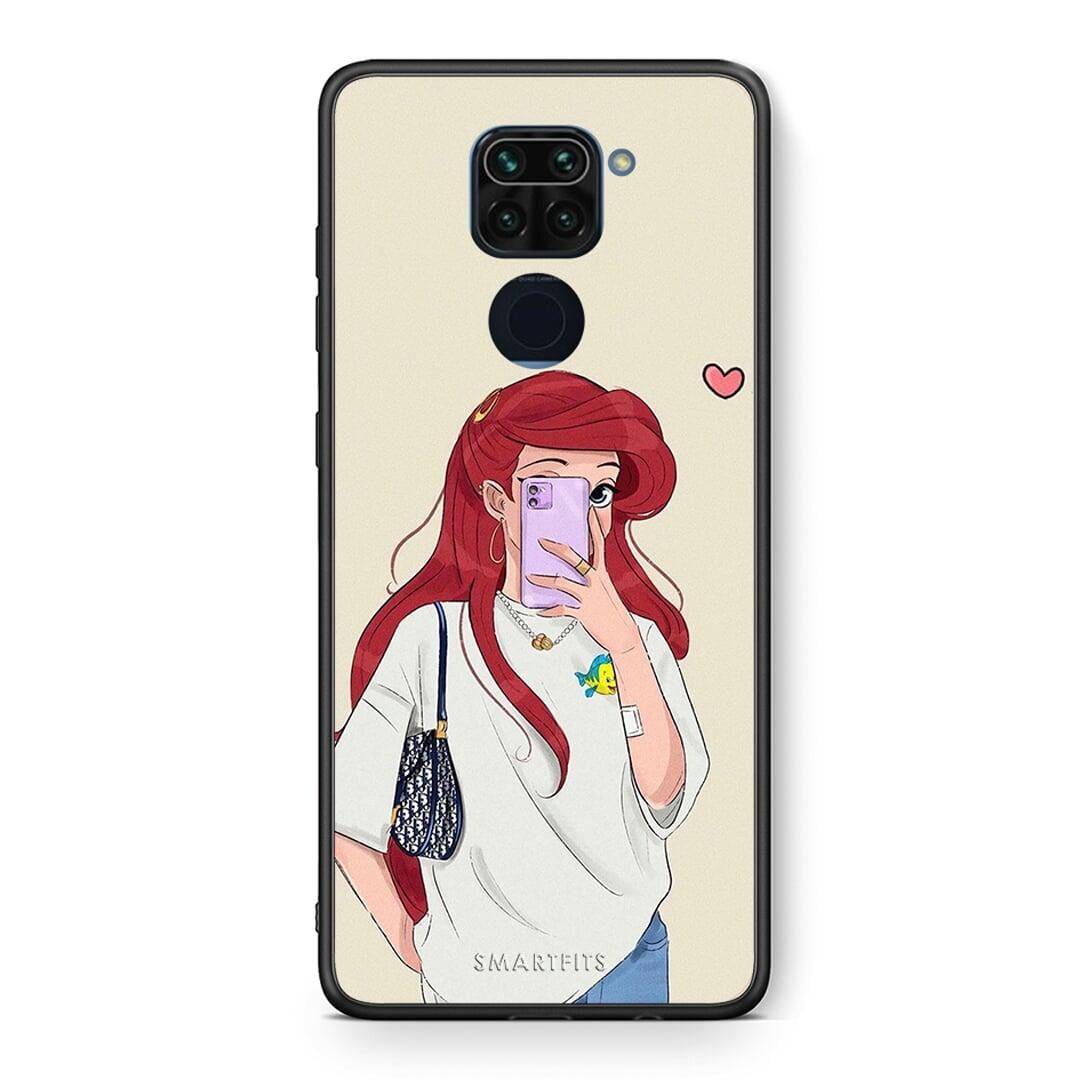 Θήκη Xiaomi Redmi Note 9 Walking Mermaid από τη Smartfits με σχέδιο στο πίσω μέρος και μαύρο περίβλημα | Xiaomi Redmi Note 9 Walking Mermaid case with colorful back and black bezels