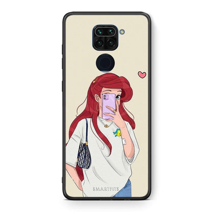 Θήκη Xiaomi Redmi Note 9 Walking Mermaid από τη Smartfits με σχέδιο στο πίσω μέρος και μαύρο περίβλημα | Xiaomi Redmi Note 9 Walking Mermaid case with colorful back and black bezels