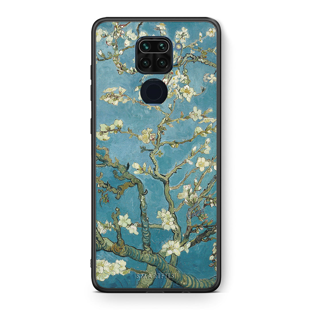 Θήκη Xiaomi Redmi Note 9 White Blossoms από τη Smartfits με σχέδιο στο πίσω μέρος και μαύρο περίβλημα | Xiaomi Redmi Note 9 White Blossoms case with colorful back and black bezels