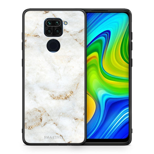 Θήκη Xiaomi Redmi Note 9 White Gold Marble από τη Smartfits με σχέδιο στο πίσω μέρος και μαύρο περίβλημα | Xiaomi Redmi Note 9 White Gold Marble case with colorful back and black bezels