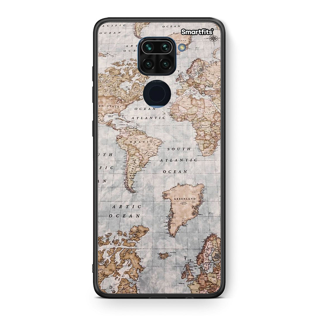 Θήκη Xiaomi Redmi Note 9 World Map από τη Smartfits με σχέδιο στο πίσω μέρος και μαύρο περίβλημα | Xiaomi Redmi Note 9 World Map case with colorful back and black bezels