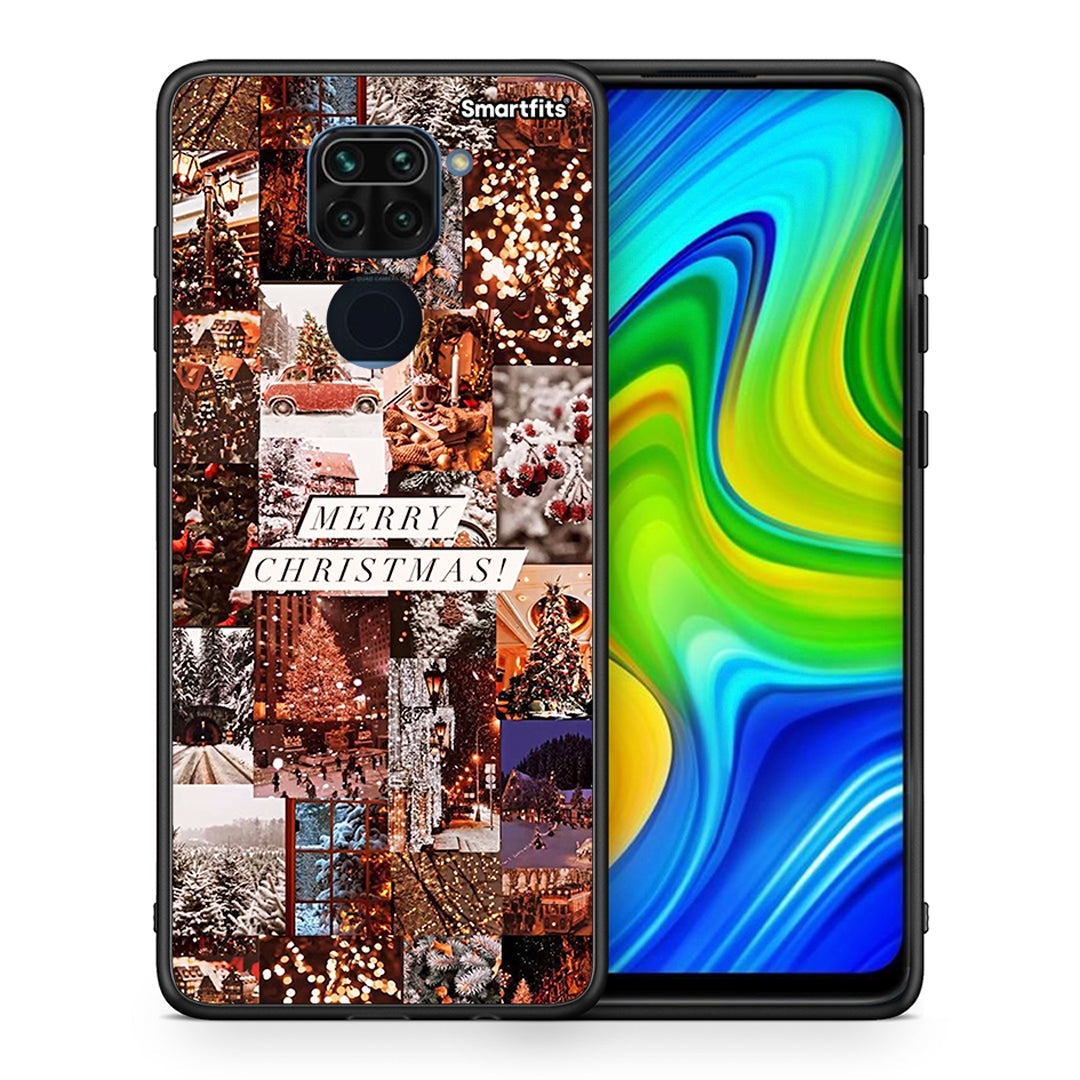 Θήκη Xiaomi Redmi Note 9 Xmas Collage από τη Smartfits με σχέδιο στο πίσω μέρος και μαύρο περίβλημα | Xiaomi Redmi Note 9 Xmas Collage case with colorful back and black bezels