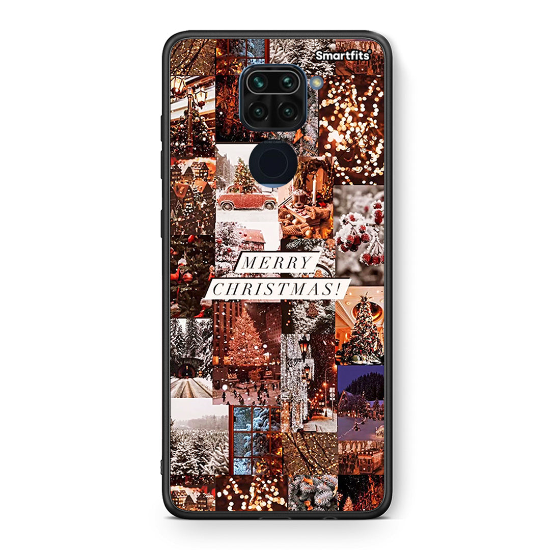 Θήκη Xiaomi Redmi Note 9 Xmas Collage από τη Smartfits με σχέδιο στο πίσω μέρος και μαύρο περίβλημα | Xiaomi Redmi Note 9 Xmas Collage case with colorful back and black bezels